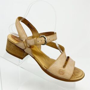 Born Doree Brown Taupe Light Pink Leather Slingback Heeled Sandals Size 8